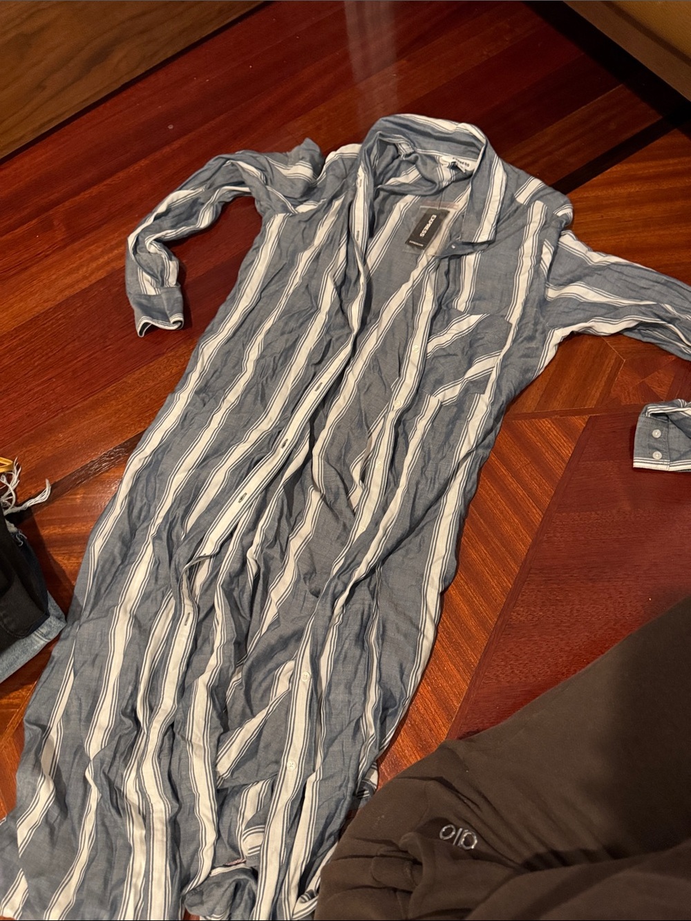 Express Blue and White Striped Long Cape Jacket